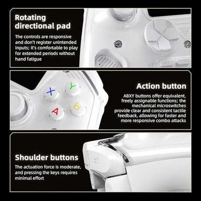 Voacle RG G01 Interactive Screen Wireless Gaming Controller Compatible with PC/Steam/Linux/Android/Switch/IOS 2.4G Wireless Bluetooth Controller Gamepad Hall Effect Triggers(White) - color: White
