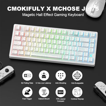 x MCHOSE Jet75 Magnetic Keyboard, 75% Wired Hall Effect Gaming Keyboard (Topograhic White, Starburst Switch) - color: Topograhic White, size: Starburst Switch