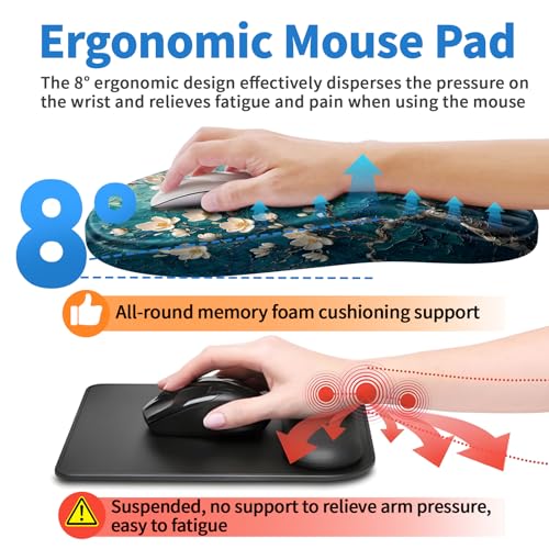 YIWEI Ergonomic Mouse Pad with Wrist Rest for Carpal Tunnel Pain Relief | Memory Foam Wrist Support,Non-Slip Rubber Base, Keyboard Computer Mousepad,Lycra Cloth Surface,Gaming Home Office - color: Plum Plossom