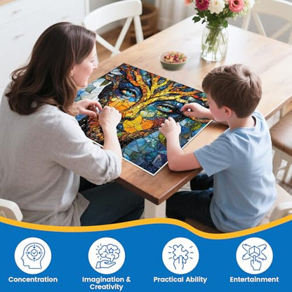 500 Piece Puzzles for Adults, Mosaic Tree Faced Woman Jigsaw Puzzles, Stained Glass Art Puzzle, Birthday for Men, Women, and Seniors, Fun and Challenging Puzzle, 20.5x15 in - style: Colorful Mosaic