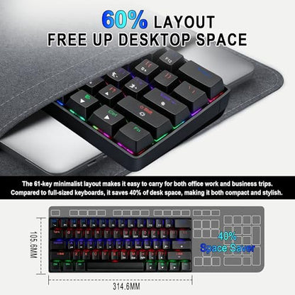 60% Mechanical Gaming Keyboard, RGB Backlit Ultra-Compact 61 Keys Wired Mini Keyboard, Anti-Ghosting, Portable Small Keyboard for PC, Mac, Laptop, Office & Gaming, Black - color: Black