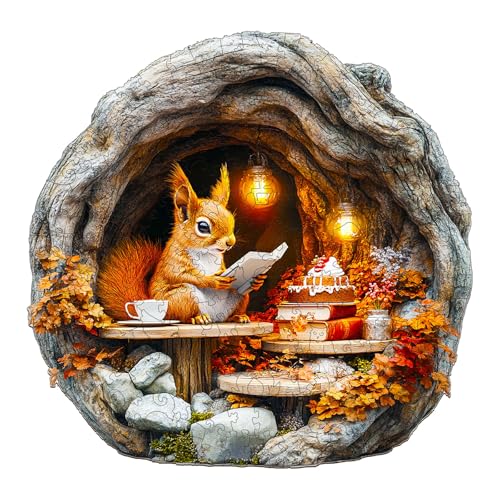 Wooden Puzzles for Adults, 3D Vision Effect-3D Burrow Squirrel Wood Puzzles Adult,Unique Shaped Wooden Jigsaw Puzzle,Creative Gifts for Friends/Family/Puzzle Lovers,Home Decor(L-13.4 * 13.1in 300pcs) - color: 3d Burrow Squirrel, size: Large