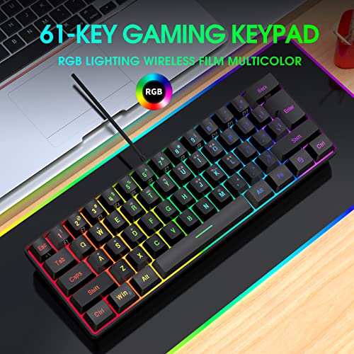 DGG K60 61 Keys RGB Backlit 60% Wired Gaming Keyboard, Ergonomic Waterproof Mini Compact 60 Percent Mechanical Feeling Keyboard, for PC Mac PS4 Xbox Gamer, Typist, Travel - color: Black