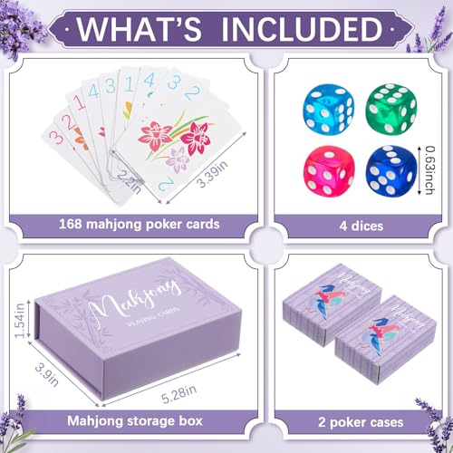 Soulchen 168-Piece PVC American Mahjong Card Print Set,Blossom,Lavender | Lightweight Waterproof Format with 4 Dice and Storage Case, for Clubs, Pool, Cruises, Trips, Family Game Nights - color: Lavender, style: Blossom