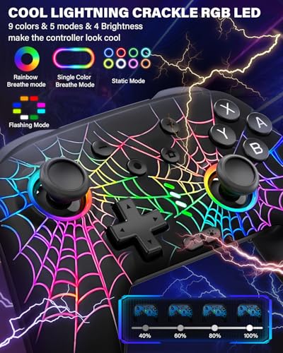 ZRZLMVP Wireless Switch Controller for Nintendo Switch/OLED/Lite/Switch 2 | 1000mAh Pro Switch Controllers Rechargeable, Switch Control with Turbo, Wake Up, Vibration, 6-Axis Gyro, 9 Colors LED Light - color: Deep Black