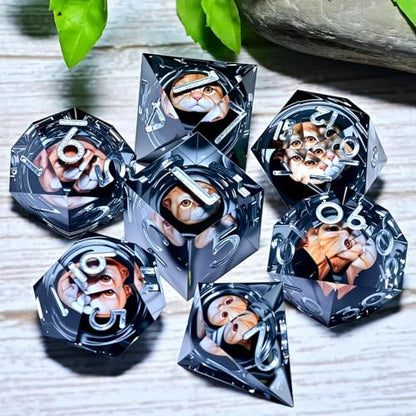 Resin Cat Head DND Dice, Sharp Edge Dungeons and Dragons Polyhedron Game Dice Set for Role Playing Games RPG Explorer Magic, Holiday Birthday Gifts Party Gifts - color: Cute Cat Head