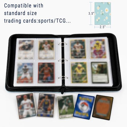Cute Trading Card Binder for Girls for 480 Pockets, Small Cards Holder Case with Zipper for Cards Sticker Photocard Collection, 4 Pocket Blue Flower - color: Blue