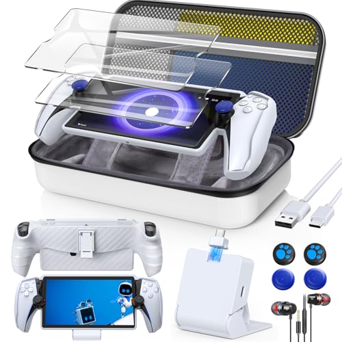 13 in 1 Accessories Set for Playstation Portal,Carry Case for PS Portal | Carrying Case for PS Portal,TPU Cover with stand, Charging Dock,Screen Protectors,Thumb Grips,Earphones for PS Portal (White) - color: White