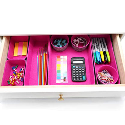 Welaxy Felt Desk Drawer Organizer Trays, 8-Piece Storage Bins for Jewelry, Office Supplies & Entryway Catchall (Hot pink) - color: Hot pink