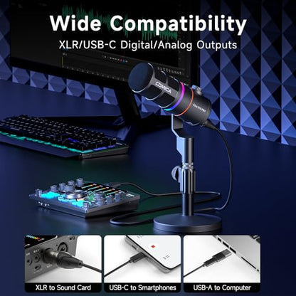 COMICA EJoy D10 PRO(D) Combo Dual-Channel Wireless USB Gaming Microphonefor PC, RGB Dynamic Mic with Wired/Wireless Modes, XLR/USB-C, Real-Time Monitoring, Studio Mic for Gaming, Streaming, Podcast - color: Black