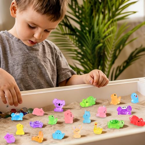 DIYDEC 184PCS Luminous Mini Resin Animals, Miniatures Figures Glow in The Dark Small Tiny Toys to Hide Little Ducks Decor for Party Favors Bag Fillers Fairy Garden Dollhouse Accessories