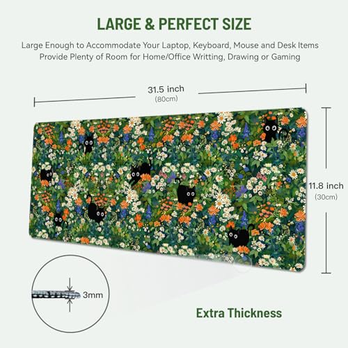 Mousepad Desk Mat Gaming Large Keyboard Cute Office Desktop Computer Laptop Cat Flawer XXL Long Giant Big Kawaii Aesthetic Girly Pretty Design Women Girl Gamer Oversized Wide 30x12'' Mousepad - color: Cat Garden