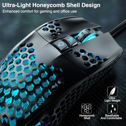 SOLAKAKA SM900 Gaming Mouse Wired with RGB,Honeycomb Shell,12800 DPI Wired Gaming Mouse with Buttons,Computer Mouse for Laptop/PC,Black - color: black