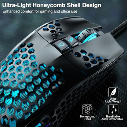 SOLAKAKA SM900 Gaming Mouse Wired with RGB,Honeycomb Shell,12800 DPI Wired Gaming Mouse with Buttons,Computer Mouse for Laptop/PC,Black - color: black