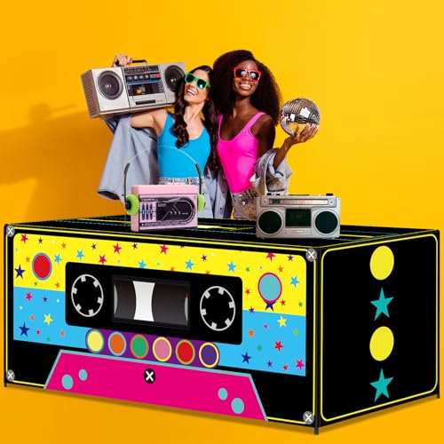 6FT 80s 90s Theme Tablecloth 90s Party Decorations Radio Cassette Player Tablecover Retro Disco Rectangle Table Cloth for Back to 80'S 90'S Hip Hop Birthday Party Decor Supplies - style: Cassette