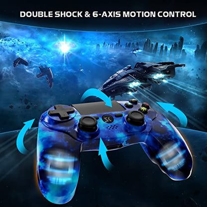 Wireless Controller for PS4, Controller for Sony PlayStation 4, Double Shock 6-Axis Motion Sensor, Sensitive Touch Pad, Built-in Speaker & Stereo Headphone Jack, Compatible with PlayStation 4/Pro/Slim - color: Galaxy Blue