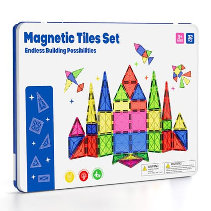 Large Magnetic Tiles for Kids: Durable Jumbo Blocks with Welded Case | 7.5cm tiles for toddlers ages 3-8. Ultrasonic welded safe magnets. Compatible with major brands. STEM Montessori learning toy - size: Large 32 Pcs