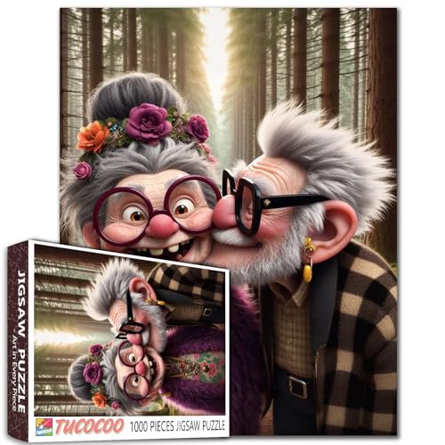 Kissing Old Woman and Man Jigsaw Puzzles 1000 Pieces for Adults Old Couple Puzzle Tree Fashion Old Woman Puzzles Intellectual Decompressing Fun Family Game Wall Art Decor Gift 19.7 x 27.6 Inch - color: Old Woman-a01