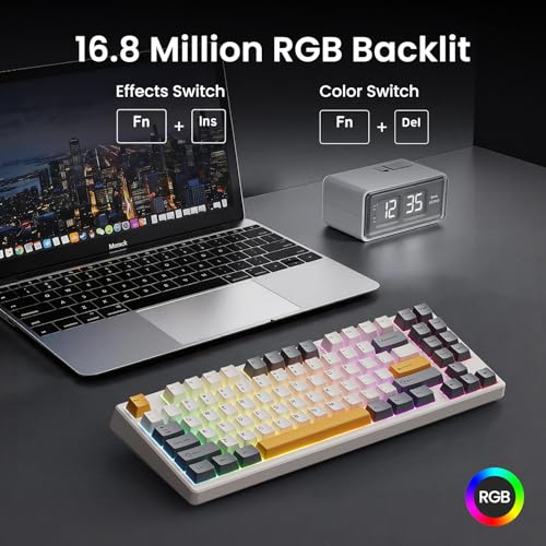 Kisnt KN85 Wireless Mechanical Keyboard, 75% Layout, Bluetooth/2.4GHz/USB-C, Custom RGB Backlit, Hot-Swappable Linear Switch, Creamy Sound for Gaming/Typing (Retro Beige) - color: Retro Beige