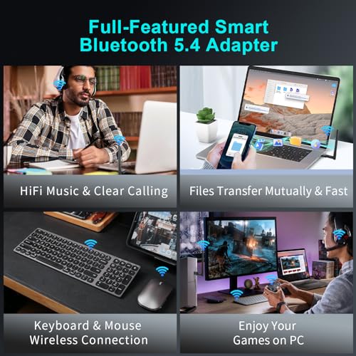 Long Range Bluetooth 5.4 Adapter for PC, Wireless USB Dongle External Antenna for Windows 11 10 8.1 7 Linux Laptop Desktop Computer, Pair with Bluetooth Headset Speaker Mice Keyboard Printer - style: Latest BT5.4-Detachable Antenna-BT548