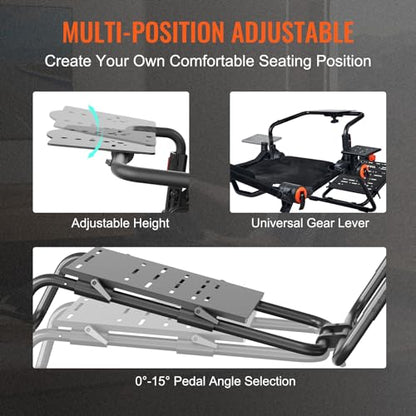 VEVOR Racing Wheel Stand Foldable Fit For Logitech,Thrustmaster,Fanatec,Hori,Mad Catz, Carbon Steel Driving Simulator Cockpit Adjustable Pedal & Seat,Fit Most Wheels and Pedals, Max. Load 330lbs