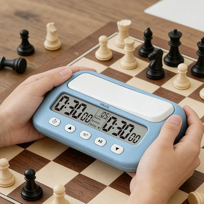 VINJOE Chess Clock Digital Chess Timer Professional for Board Games,Portable Digital Chess Clock & Game Timer with Basic,Bonus,Delay and Positive Time Features Best Gifts for Christmas (Blue) - style: Blue Without Battery