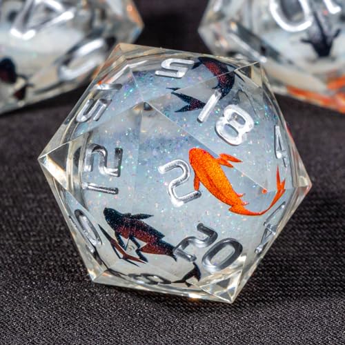 OUKELANWO Liquid Core Koi Fish DND Dice Set with Box, 7Pcs Sharp Edge Resin Role Playing D&D Dice, Ocean D and D D20 D12 D10 D8 D6 D4 Dice