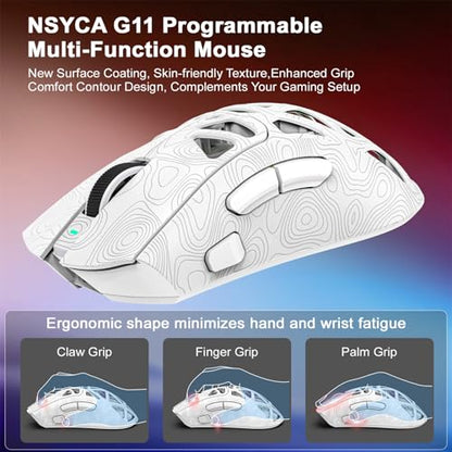 G11 RGB Wireless Gaming Mouse for Gaming Setup & Multi-Device Use, Tri-Mode Bluetooth 5.1/2.4GHz/USB-C, 22000 DPI Lightweight Programmable Mouse for PC, Laptop & Mac - color: Line White