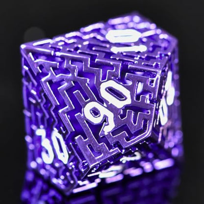 Hollow Metal The Lost Maze DND Dice Set with an Iron Box for DND COC Role Playing dice Games and Board Games Gift (Purple) - color: Metal Maze Purple