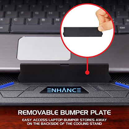 ENHANCE Cryogen Gaming Laptop Cooling Pad - Fits 17 in Computer- Adjustable Laptop Cooling Stand with 5 Quiet Cooler Fans, 2 USB Ports and LED Lighting - Slim Portable Design 2500 RPM (Blue) - color: Blue