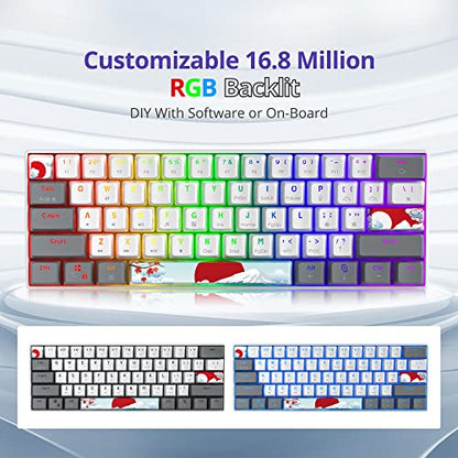 Owpkeenthy RGB Mechanical Keyboard 60 Percent Red Switches, Ultra-Compact Mini Wired Gaming Keybaord with Backlit PBT Dye-Sub Keycaps for Win/Mac/PC (White/Red Switch) - color: White/ Red Switch