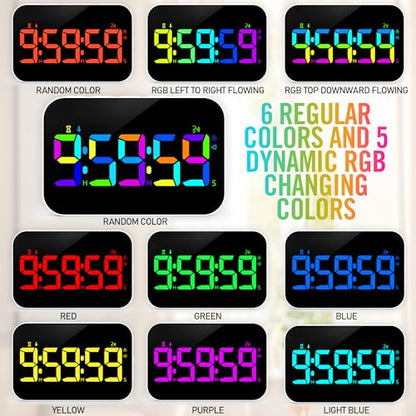 Kitchen Timer for Cooking, Rechargeable Digital Magnetic Timer with Large LED Display, Loud Alarm, Sound Countdown, 4 Volume Levels and 3 Brightness for Classroom, Study (RGB) - color: Rgb