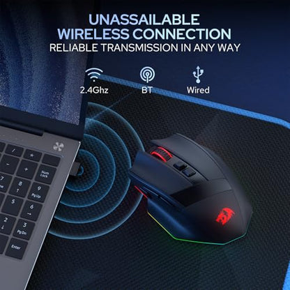 Redragon M923 PRO Wireless RGB Gaming Mouse 24K DPI Remapping Keys | Cable-Free 0 Delay, Smooth Precise Tracking, Custom Macro Keybinds, Vibing Backlight, Ergonomic Grip Body Comfort - style: Wireless