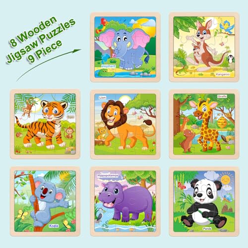 Wooden Puzzles for Toddlers 3+, 9 Pieces Animal Jigsaw Puzzles for Kids Ages 3-5, Preschool Learning Activities, Learning & Educational Toys, Gifts for Boys, Girls - color: Animals1