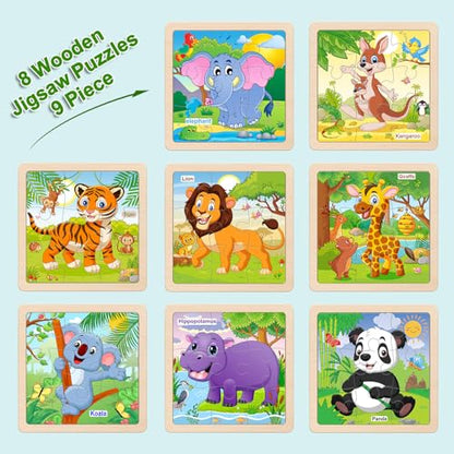 Wooden Puzzles for Toddlers 3+, 9 Pieces Animal Jigsaw Puzzles for Kids Ages 3-5, Preschool Learning Activities, Learning & Educational Toys, Gifts for Boys, Girls - color: Animals1