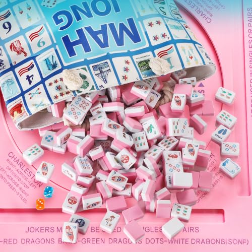BOATWAY Mahjong Floating Tile Sets, 160 American Mahjong Tiles Waterproof EVA Foam Tiles with Storage Bag Dice & Rule Cards, Portable Pool Party Game for Adults, 1.4 Inch