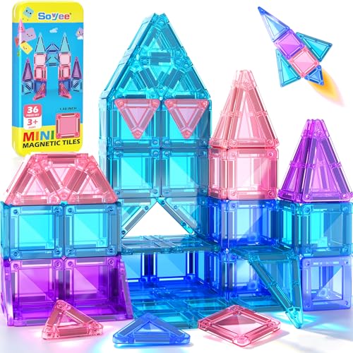 Soyee Mini Magnetic Tiles Kids Toys Travel Essential Games Magnet Building Blocks STEM Sensory Educational Toys for 3 4 5 6 7 8+ Year Old Boys Girls Christmas Birthday Gifts - size: Blue Travel Set