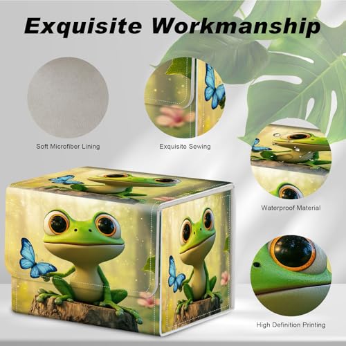 Magnetic Closure TCG Deck Box Portable Card Holder Trading Card Deck Box | PU Leather Collectible Card Case Game Trading Card Deck Box Storage Scratch Resistant Lining, Blue Butterfly And Green Frog - color: Blue Butterfly And Green Frog