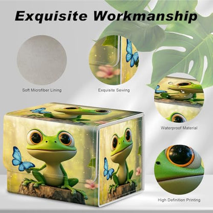 Magnetic Closure TCG Deck Box Portable Card Holder Trading Card Deck Box | PU Leather Collectible Card Case Game Trading Card Deck Box Storage Scratch Resistant Lining, Blue Butterfly And Green Frog - color: Blue Butterfly And Green Frog