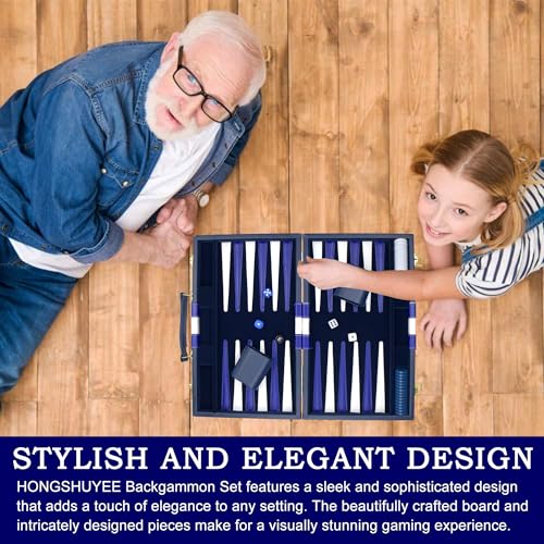 Large Backgammon Sets for Adults - Classic Board Games for 2 Players Adults and Kids - Premium Backgammon Set 15 inch Board and 30 Backgammon Pieces in Quality PU Leather Case - Gift for Man (Blue) - color: Blue
