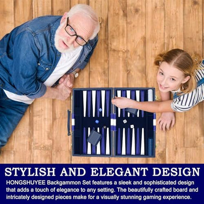 Large Backgammon Sets for Adults - Classic Board Games for 2 Players Adults and Kids - Premium Backgammon Set 15 inch Board and 30 Backgammon Pieces in Quality PU Leather Case - Gift for Man (Blue) - color: Blue