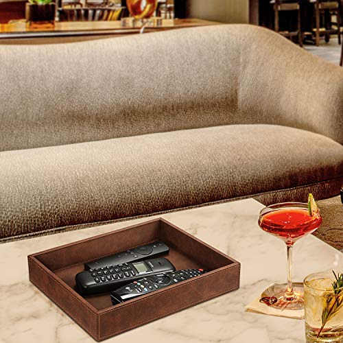 SITHON Valet Tray Desk Organizer PU Leather Catchall | Bedside Vanity Tray Nightstand Caddy Coin Box Key Jewelry Storage Organizer, Graduation, Brown - color: Brown