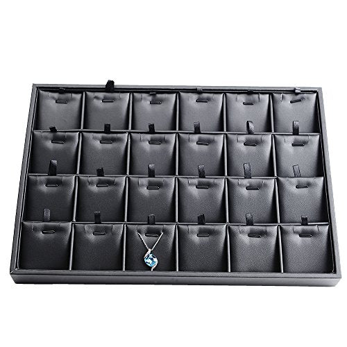 Oirlv Black Leather 24 Grid Jewelry Insert Tray Necklace Pendant Display Tray Jewelry Drawer Organizer（Pack of 1） - style: P017006
