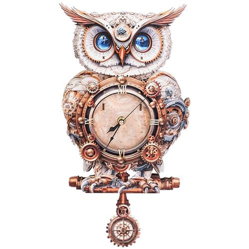 KAAYEE 3D Puzzles for Adults Mechanical Owl Clock DIY Wooden Puzzle Craft | Wooden Puzzles for Adults Clock Kit (with Pendulum) for Men Women Creative Gift Home Wall Decor Brain Teaser Christmas - color: Owl
