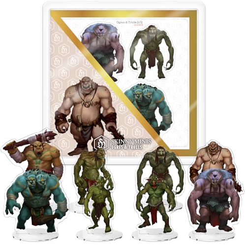 Skinny Minis Ogres & Trolls Miniatures for RPG Tabletop Games, 8 Large Flat Minis with Bases, 5e & Pathfinder Monster Minis, D&D Compatible, 2D Miniatures for TTRPG