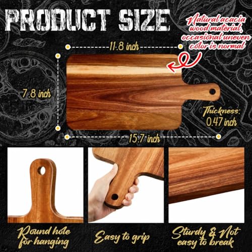 Nuenen 10 Pcs Wood Cutting Board with Handle 15.7 x 7.8 Inch Acacia Wooden Serving Kitchen Chopping Boards for Pizza, Bread, Cheese, Charcuterie, Fruit, Vegetables(Acacia) - color: Acacia, size: 15.7"L x 7.8"W