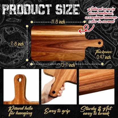 Nuenen 10 Pcs Wood Cutting Board with Handle 15.7 x 7.8 Inch Acacia Wooden Serving Kitchen Chopping Boards for Pizza, Bread, Cheese, Charcuterie, Fruit, Vegetables(Acacia) - color: Acacia, size: 15.7"L x 7.8"W