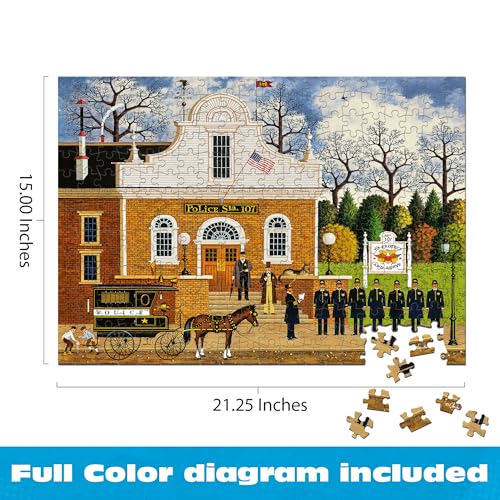 Buffalo Games - Charles Wysocki - Roll Call with a Bang - 300 Piece Puzzle | Art by Charles Wysocki, Made in USA, Easy-Grip Pieces, Recycled Board, Size: 22 x 15 in, With Poster, Frameable Art, Giftable