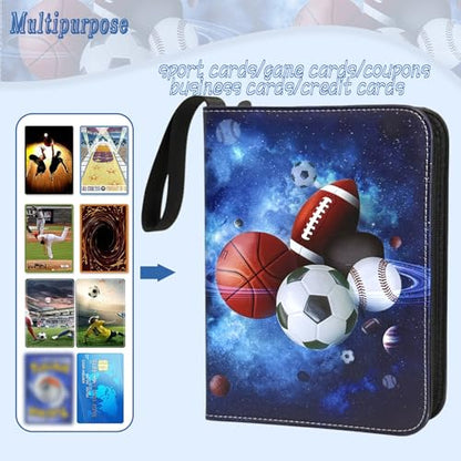 Sports Card Binder 900 Pockets, Trading Card Binder 9 Pocket with 50 Sleeves Fits 900 Sport Cards, Sports Card Holder with Zipper, Football Basketball Hockey Baseball Card Collection Storage Album - size: 900 Pockets Sports