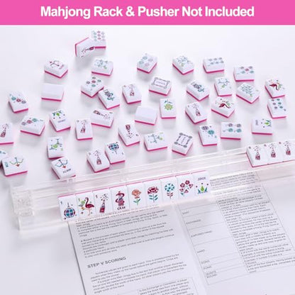 160 Engraved American Mahjong Tiles Set with Carrying Bag and Accessories, 1.2’’ Mahjong Tile Set - color: Magenta